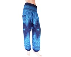 Harembroek- Yogabroek - Zomerbroek - Large ; maat 40 en 42 - voor dames en heren - Sunset Mono blauw