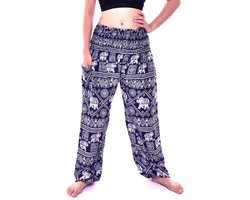 Harembroek - Yogabroek - Zomerbroek - Medium; maat 36 en 38 - voor dames en heren - Olifantje navy