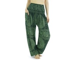 Harembroek - Yogabroek - Zomerbroek - Voor dames en heren - XL; maat 46, 48 en 50 - Mandala mono - groen