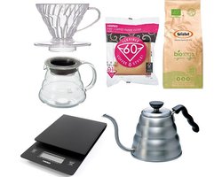 Hario V60 Range Server Slow Coffee starter set 1-2 kops + Bristot BIO 100% biologische koffie