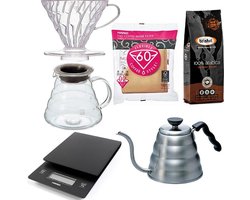 Hario V60 Range Server Slow Coffee starter set 1-4 kops + Bristot Diamante 100% Arabica gemalen koffie