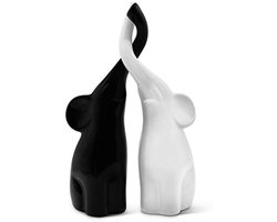 Harmonieus olifantenpaar uit keramiek in zwart & wit - moderne sculptuur als paar - decoratieve figuren 26 cm hoog - ideaal als cadeau voor trouwdag, verjaardag of Moederdag