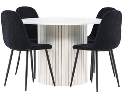 Härön eethoek eettafel wit 4 stoelen teddy zwart.
