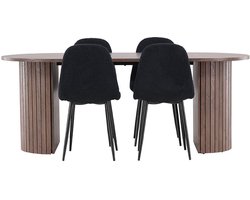 Härön eethoek tafel 90x200cm en 4 teddy stoelen mocca.