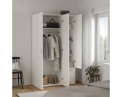 Harper Kledingkast Wit Hout - 2 Deuren, 3 Lades & Roede