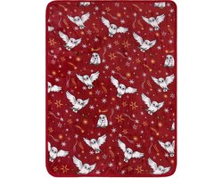 Harry Potter Hedwig - Bordeauxrode warme fleece deken / sprei, 120x150 cm