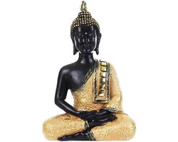 Hars Boeddha Mediterende Vrede Harmonie StandbeeldBeelden - Decoratie - Woning - Woonkamer - Slaapkamer - Vensterbank decoratie - Ornamenten - Huis en Tuinkantoor Bureau Decoratie India Religieus Boeddhisme Sculptuur Ambacht Ornament (Goud)