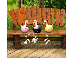 Hars en keramische kraandecoratie 3 stuks grappig kip beeldje tuindecoratie handwerk tuinbeeldje - Geschikt voor terras, tuin en meer