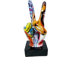 Hars Hand Beeldje - Abstracte Sculptuur Vredesteken - Interieur Decoratie - Kleurrijk Graffiti Design - 16.3 cm Hoog - Multicolor