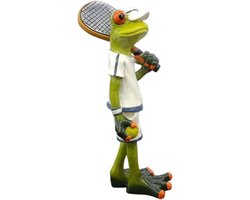 Hars Kikker Beeldjes - Tuin Decoratie - Balkon Terras - Tennis Speler Ontwerp - 18 cm Hoog - Meerkleurig