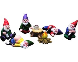 Hars Mini Sculptuur met Dronken Dwerg Ontwerp - Leuke Tuindecoratie - Sprookjesachtige Tuinbeeld - Tovenaar Standbeeld - Poppenhuis en Tuintafel Decoratie