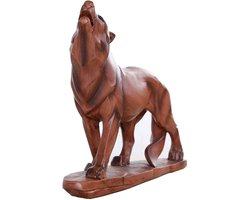 Hars sculptuur - Wolf beeld - Huis decoratie - Vintage hout textuur - 32x29 cm - Vintage kleur