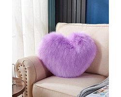 Hart Kussen - Zacht Pluche - Decoratie Woonkamer - Huidvriendelijke Textuur - 45 cm - Licht Paars