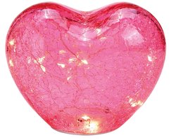 Hart met 20 LED's met timer gemaakt van glas roze/roze (B/H/D) 18x15x11cm