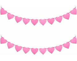 Hart Slinger - Harten Banner - Feestelijke Decoratie - Duurzaam Vilt Materiaal - 2 Pak - Roze