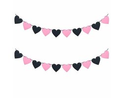 Hart Slinger Vilt Banner voor Feestdecoratie - Zwart Roze Hartjes voor Valentijnsdag, Bruiloft en Verjaardag