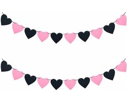 Hart Slinger Vilt Banner voor Feestdecoratie - Zwart Roze Hartjes voor Valentijnsdag, Bruiloft en Verjaardag