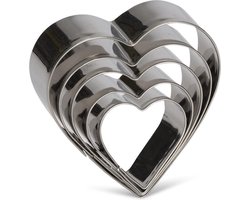 Hart Uitsteekvormen Set - 5 Hartjes - RVS metaal uitstekers - Koekjes bakken met Liefde - Valentijn Cookie Cutter
