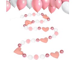 Harten Slinger - Decoratie Slir - Feestelijke Decoratie - Handgemaakt Vilt Materiaal - 2.5 Meter Lang - Roze Rood