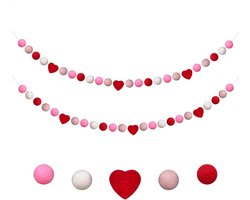 Harten Slingers - Vilten Decoratie - Feestelijke Aankleding - Handgemaakt Vilt - 2 Stuks - Rood Roze