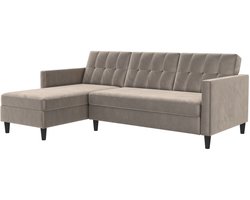 Hartford II Hoekbank met Slaapfunctie, Opbergruimte en Verstelbare Rugleuning - Taupe Fluweel - 213 x 154 cm