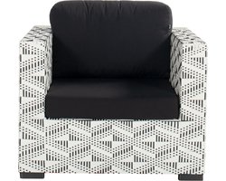 Hartman Malediven Loungestoel – Zwart/Wit Wicker – Donkergrijze Kussens