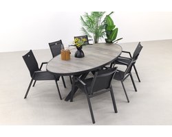 Hartman Napoli/Silva houtlook 240x115 cm. ovale tuinset - stapelbaar - 7-delig