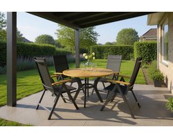 Hartman Napoli/South Wales ronde verstelbare aluminium tuinset Ø120 cm. - Teak