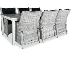 Hartman - Tanger tuinset - 6-persoons - Riva verstelbare tuinstoelen - Tuintafel 230cm - Wit