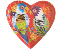 Hartvormig Maxwell & Williams-bordje met papegaaimotief "Tiger Tiger", in geschenkdoos, porselein, rood, 15,5 cm, "Love Hearts" van Donna Sharam