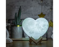 Hartvormige Maanlamp 3D Draadloos - Tafellamp met Led Verlichting - Moon Planeet Lamp - 15cm - 16 Dimbare LED Kleuren & Afstandsbediening - Extra Realistisch