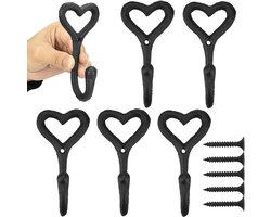 Hartvormige Muurhaak - Jashaak inclusief schroefjes - 6 stuks - Ophanghaken - Voor Muur en Deur - Kapstok haken - Muurhaak