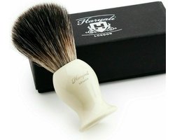 Haryali London Wet Shaving Brush - Zwarte scheerkwast van synthetisch haar - Luxe gebroken witte metalen handgreep