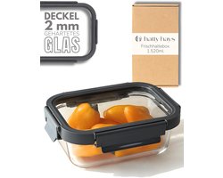 HATTY HAYS luchtdichte voedselcontainers met deksels [1.520 ml] glazen containers met glazen deksels en kunststof frames | Maaltijdvoorbereidingsdozen ideaal als koelboxen voor vleeswaren of ovenschalen met deksels