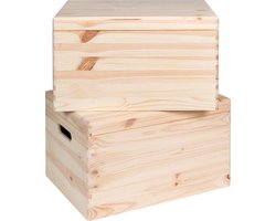 HAUDT® 2 x Houten kisten KIM Maxi met klepdeksel - set van 2 stuks - met handgrepen - 39,5 x 29,5 x 23 cm - inhoud 27,6L