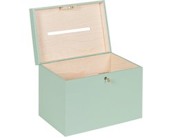HAUDT® Enveloppenkist BAS Tijm met slot - 30 x 20 x 23 cm - incl. koperen sleutel - zacht groene kist