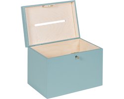 HAUDT® Enveloppenkist met slot BAS Denim - 30 x 20 x 23 cm - houten kist met slot - incl. koperen sleutel - blauwe opbergkist