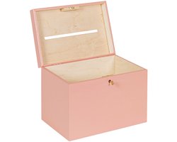 HAUDT® Enveloppenkist met slot BAS Framboos - 30 x 20 x 23 cm - houten kist met slot - incl. koperen sleutel - zacht roze opbergkist