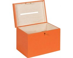 HAUDT® Enveloppenkist met slot BAS Mandarijn - 30 x 20 x 23 cm - houten kist met slot - incl. koperen sleutel - oranje opbergkist