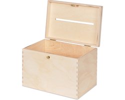 HAUDT® Enveloppenkist met slot BAS Neutraal - 29 x 20 x 21 cm - houten kist met slot - incl. koperen sleutel - onbehandeld houtkleur