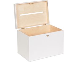 HAUDT® Enveloppenkist met slot BAS Wit - 30 x 20 x 23 cm - houten kist met slot - incl. koperen sleutel - Witte (RAL 9010) opbergkist