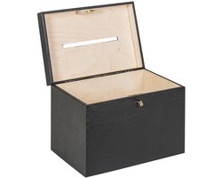 HAUDT® Enveloppenkist met slot BAS Zwart - 29 x 20 x 21 cm - houten kist met slot - incl. koperen sleutel - zwarte opbergkist