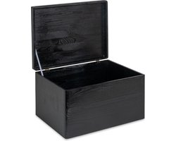 HAUDT® Houten cadeau kist zwart KIM MAXI met klepdeksel - 39,5 x 29,5 x 23 cm - opbergkist zonder handvatten - volledig gesloten