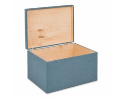 HAUDT® Houten kist KIM MAXI Denim met klepdeksel - 39,5 x 29,5 x 23 cm - opbergkist zonder handvatten - volledig gesloten