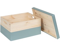 HAUDT® Houten kist KIM Maxi Denim met losse deksel - handgrepen - 39,5 x 29,5 x 23 cm - inhoud 24.1L - afneembare deksel - blauw