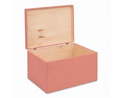 HAUDT® Houten kist KIM MAXI Framboos met klepdeksel - 39,5 x 29,5 x 23 cm - opbergkist zonder handvatten - volledig gesloten
