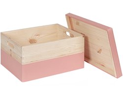 HAUDT® Houten kist KIM Maxi Framboos met losse deksel - handgrepen - 39,5 x 29,5 x 23 cm - inhoud 24.1L - afneembare deksel - zacht roze