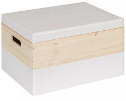 HAUDT® Houten kist KIM Maxi Kokos met losse deksel - handgrepen - 39,5 x 29,5 x 23 cm - inhoud 24.1L - afneembare deksel - wit
