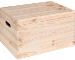 HAUDT® Houten kist KIM Maxi met klepdeksel - handgrepen - 39,5 x 29,5 x 23 cm - inhoud 21.8L - houten opberger - opbergkistje