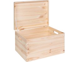 HAUDT® Houten kist KIM Maxi met klepdeksel - handgrepen - 39,5 x 29,5 x 23 cm - inhoud 22 ltr - houten opberger - opbergkistje